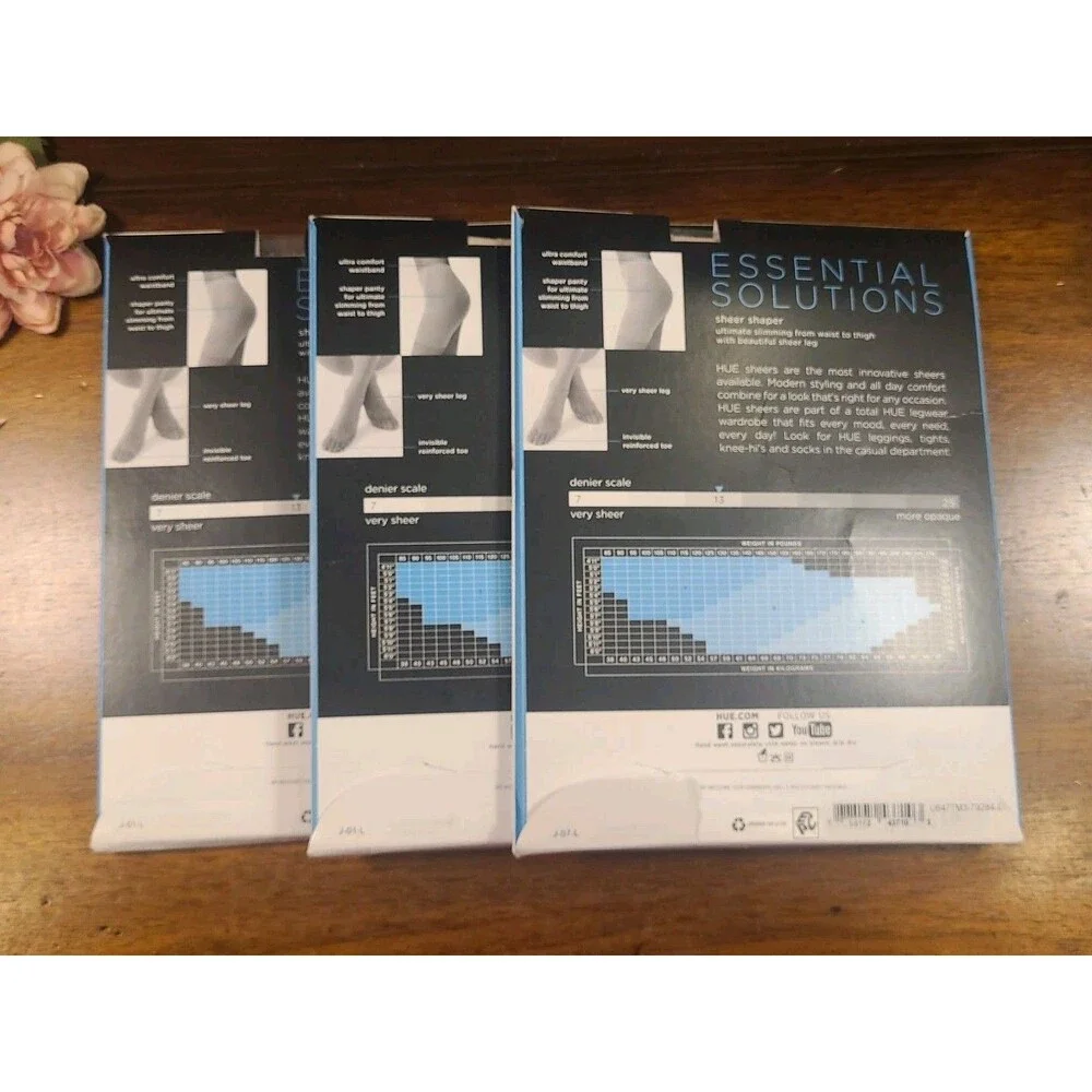(3) HUE Essential Solutions Sheer Shaper Size 1 Natural Style 6477N Pantyhose